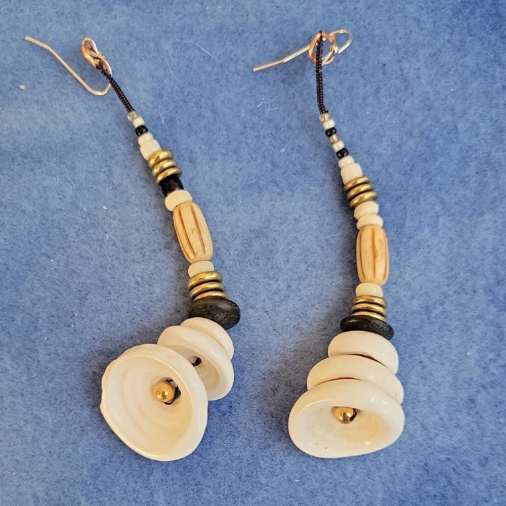 Puka Dangling Earrings With Natural Beads